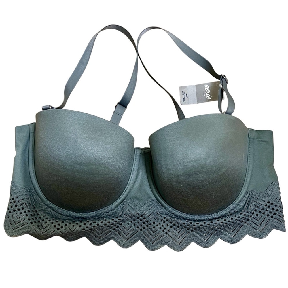 NWT Aerie Sunnie Strapless Lace Trim Underwire Pushup Bra Bralette New 36C